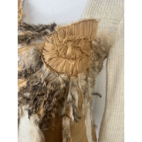 Radzoli Vtg 80's Sweater Wool Blend Gold Lurex Genuine Fur Art To Wear Sz S - Picture 3 of 11